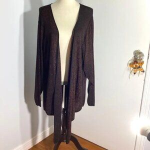 WOMAN SPECIAL EVENT PLUS 1X CARDIGAN BLACK RED LUREX KASKADE OPEN FRONT